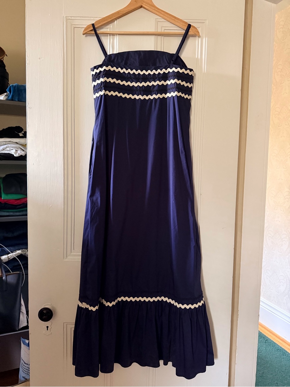 Vineyard Vines Navy Strapless Dress with White Rickrack Trim